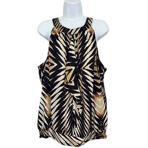 Worthington Animal Print Black Tan Sleeveless Halter Top Size XL